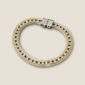 Gold-Plated Mesh Bracelet With Rhinestone Magnetic Clasp
